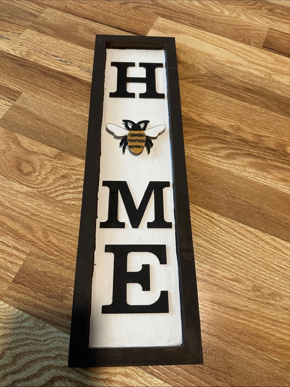 Black and White 'HOME' Wall Decor with Bumblebee Accent